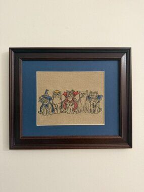 Homemade Halloween Cats Framed Embroidery Art